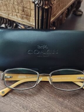 Coach Rectangular Eyeglasses in Yellow and Bronze Metal